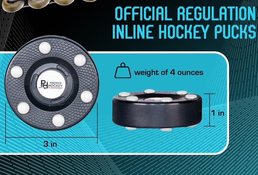 Premier Sports - 3 Pack Inline Hockey Pucks – Fast Glide with 6 Slider Dots, Crosshatch Design for Realistic Feel – Street, Roller and DEK Hockey