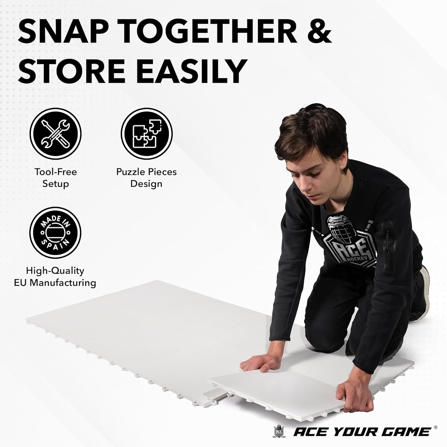 Dryland Flooring Tiles for Hockey Training - 8-Pack Hockey Tiles (9.4 sqft) for Shooting, Passing, Stickhandling - Not Skateable Synthetic Ice Tiles for Hockey Practice