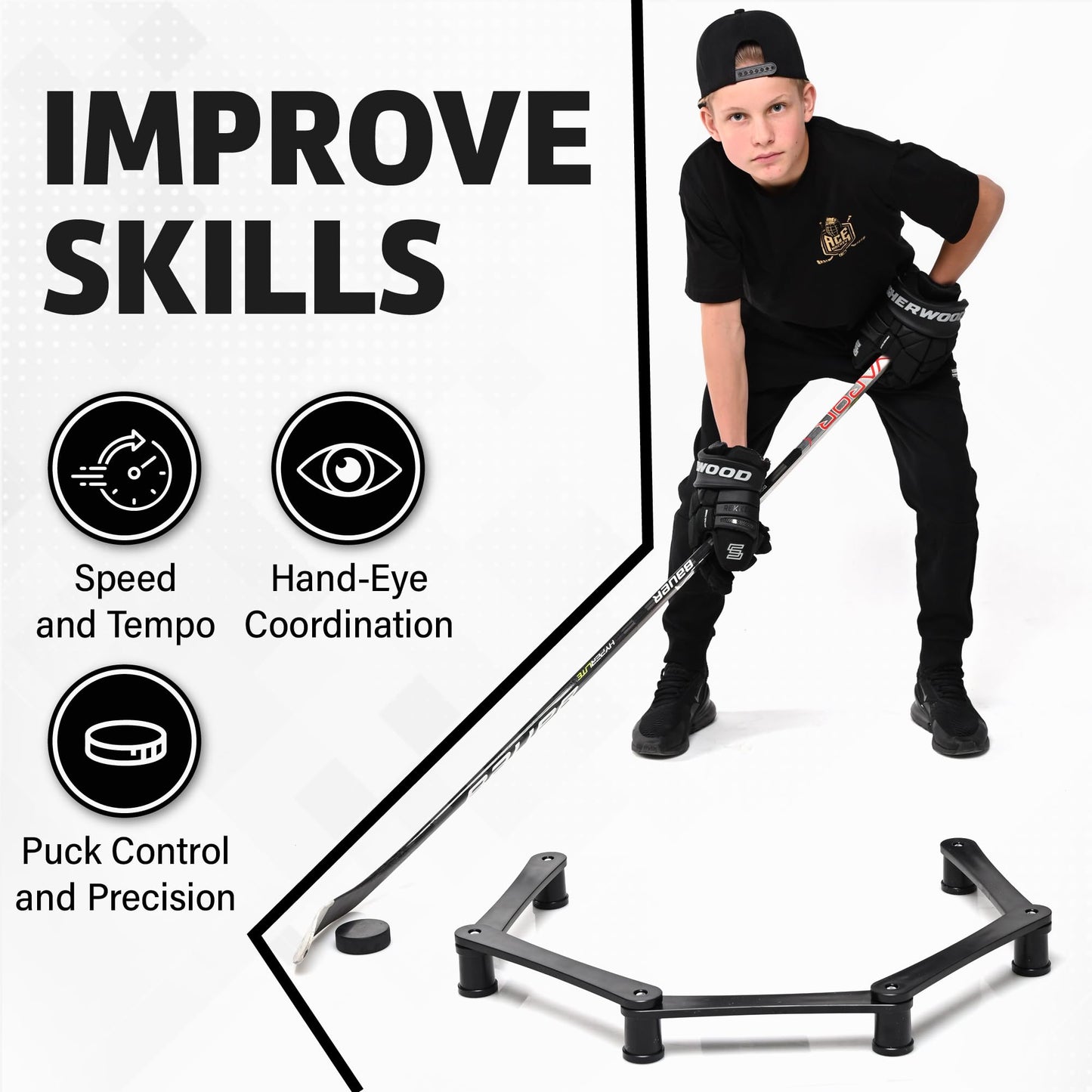 The Snake Trainer - Lightweight Stickhandling Training Tool - Hockey Training Equipment for Puck Control, Reaction Time and Coordination - Portable, Durable and Adjustable