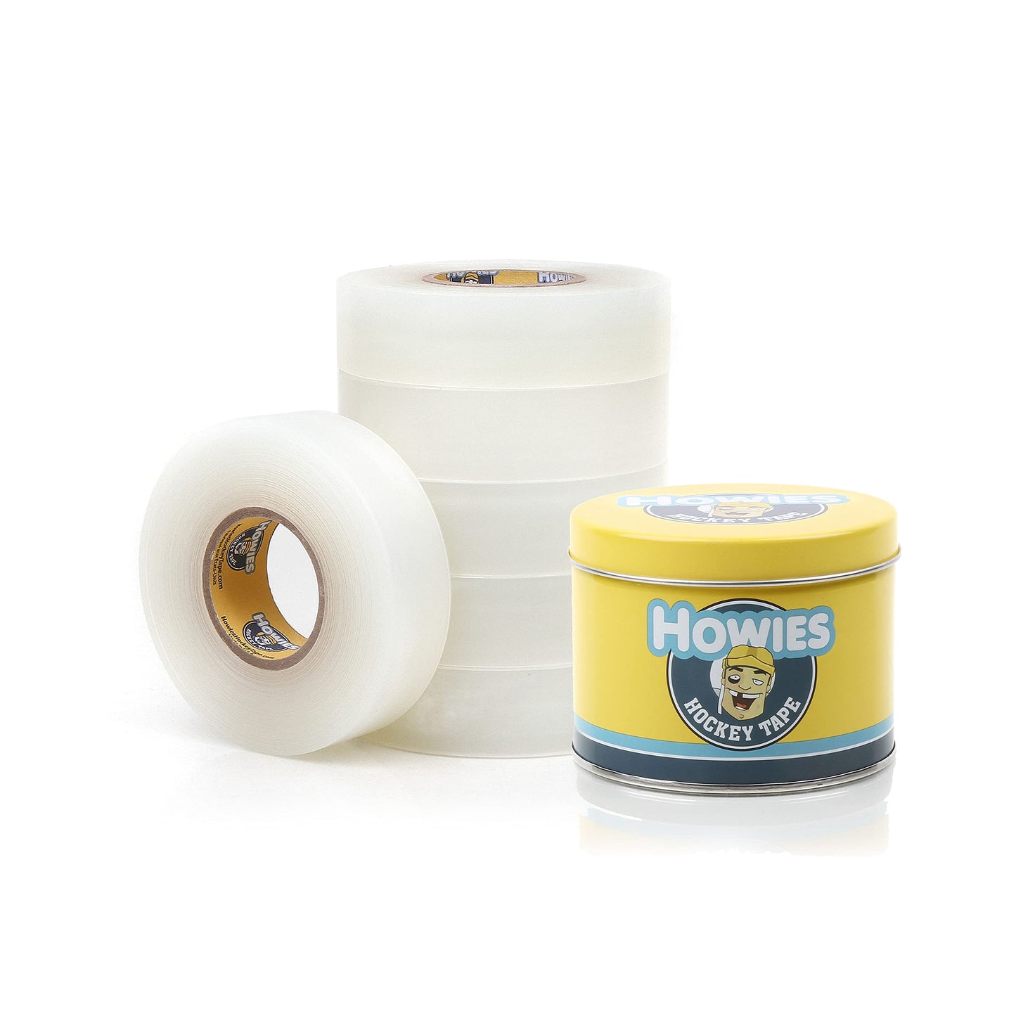 Howies Hockey Tape 6 Roll Pack - Cloth (1 Inch by 25 Yards Long) Clear/Poly (1" x 30yds) Free Tape TIN (Choose Your Colors) White, Black, Clear Shin Pad Sock Tape (6 White)
