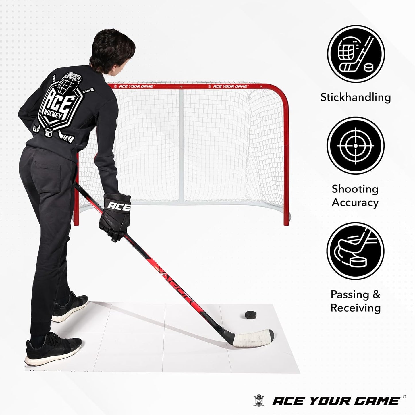 Dryland Flooring Tiles for Hockey Training - 8-Pack Hockey Tiles (9.4 sqft) for Shooting, Passing, Stickhandling - Not Skateable Synthetic Ice Tiles for Hockey Practice