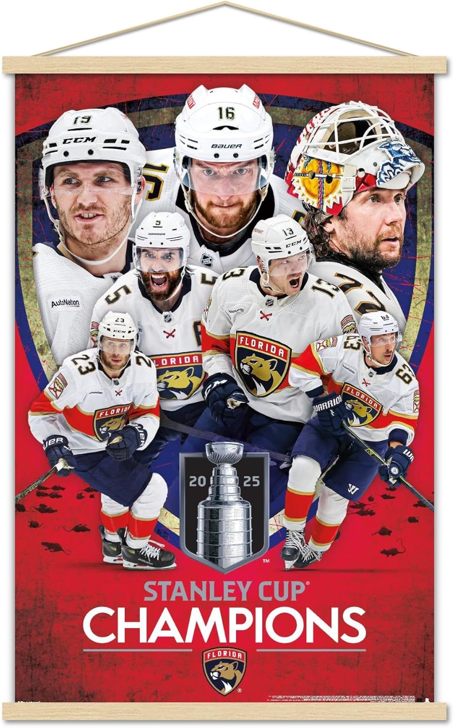 Trends International NHL Florida Panthers - 2025 Stanley Cup Champions Wall Poster with Magnetic Frame, 34L x 22.4W, Premium Print and Beechwood Hanger Bundle