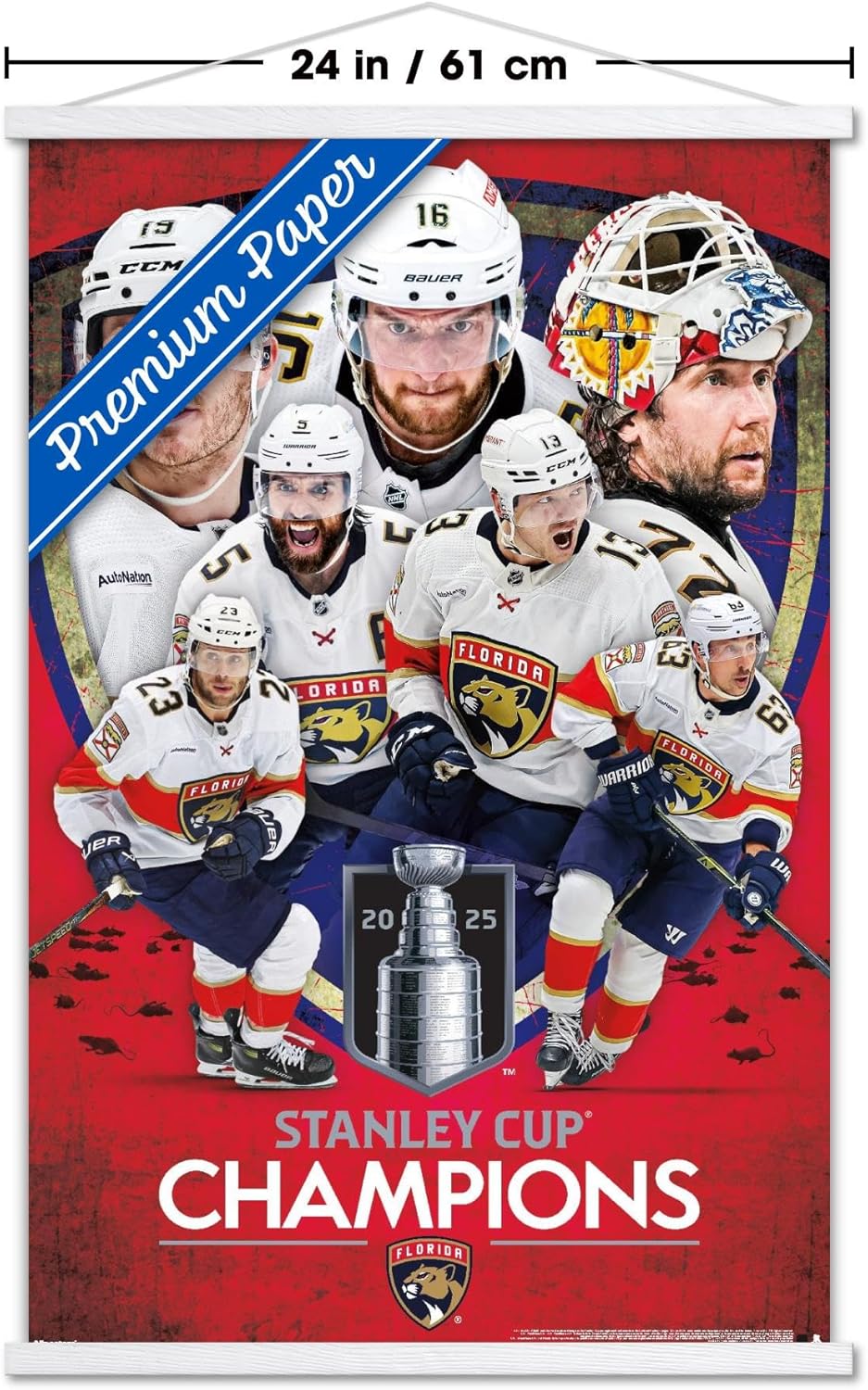 Trends International NHL Florida Panthers - 2025 Stanley Cup Champions Wall Poster with Magnetic Frame, 34L x 22.4W, Premium Print and Beechwood Hanger Bundle