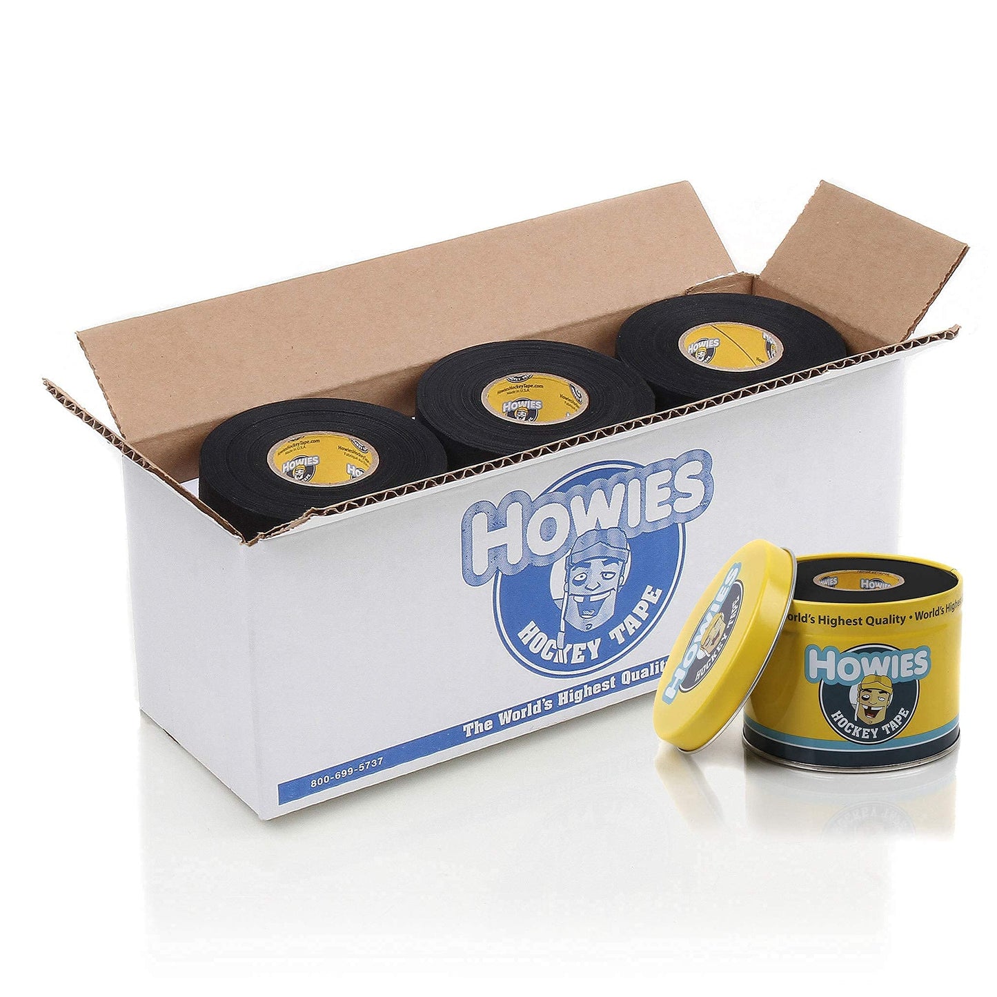 Howies Hockey Tape 6 Roll Pack - Cloth (1 Inch by 25 Yards Long) Clear/Poly (1" x 30yds) Free Tape TIN (Choose Your Colors) White, Black, Clear Shin Pad Sock Tape (6 White)