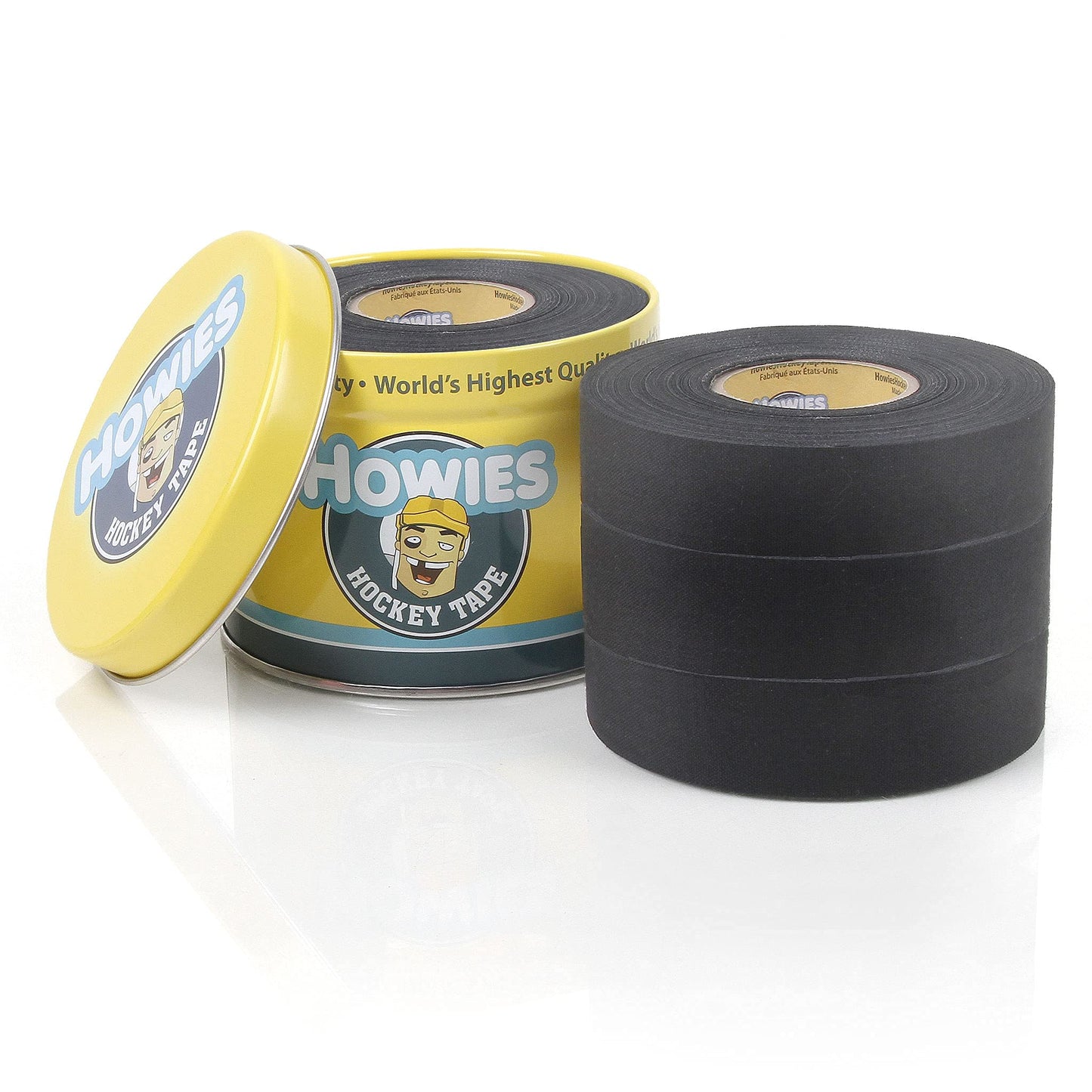 Howies Hockey Tape 6 Roll Pack - Cloth (1 Inch by 25 Yards Long) Clear/Poly (1" x 30yds) Free Tape TIN (Choose Your Colors) White, Black, Clear Shin Pad Sock Tape (6 White)