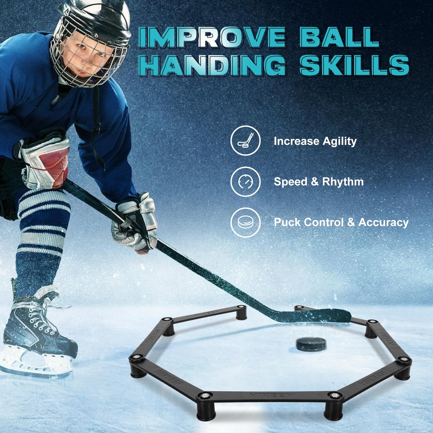Hikeen 7-Sections Hockey Training Equipment,Magnetic Adjustable Size Hockey Stick Handling Trainer,Portable Stickhandling Training Tool for Puck Control, Reaction Time and Coordination