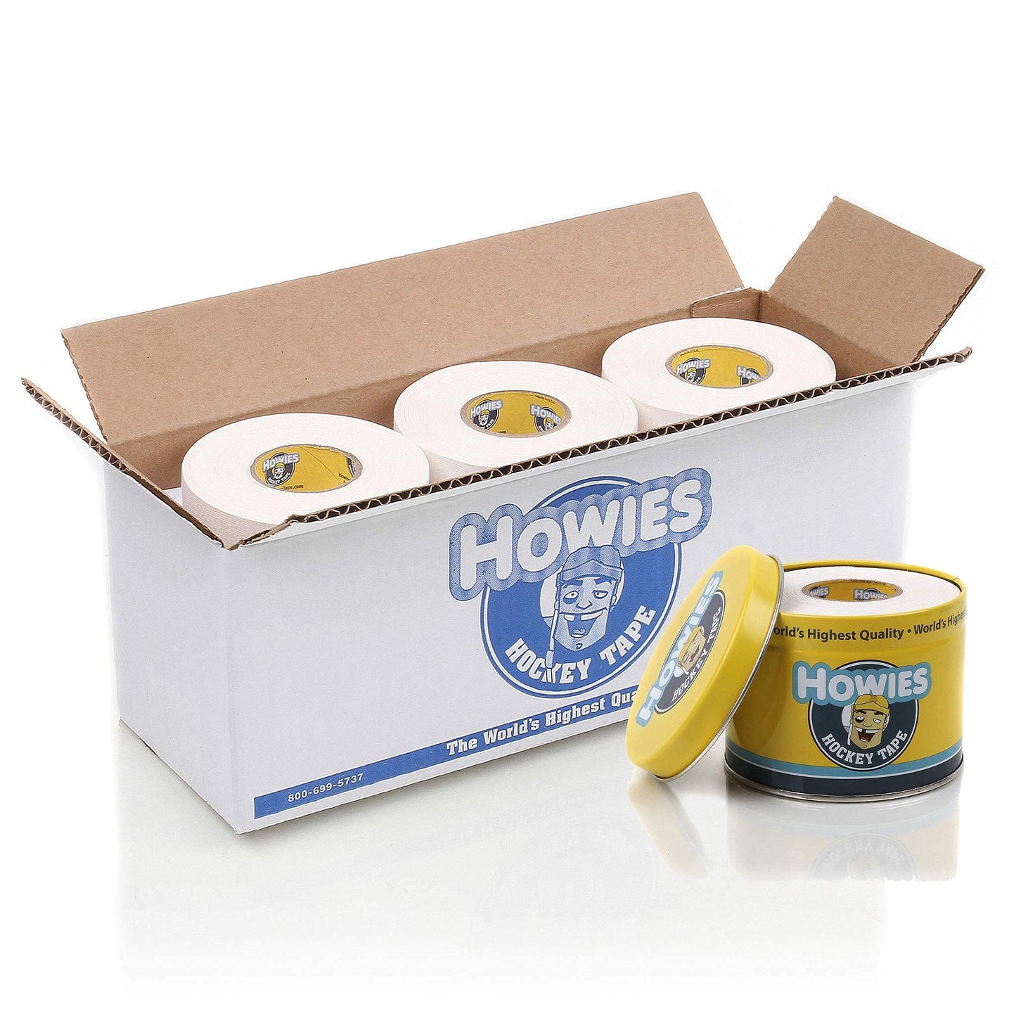 Howies Hockey Tape 6 Roll Pack - Cloth (1 Inch by 25 Yards Long) Clear/Poly (1" x 30yds) Free Tape TIN (Choose Your Colors) White, Black, Clear Shin Pad Sock Tape (6 White)