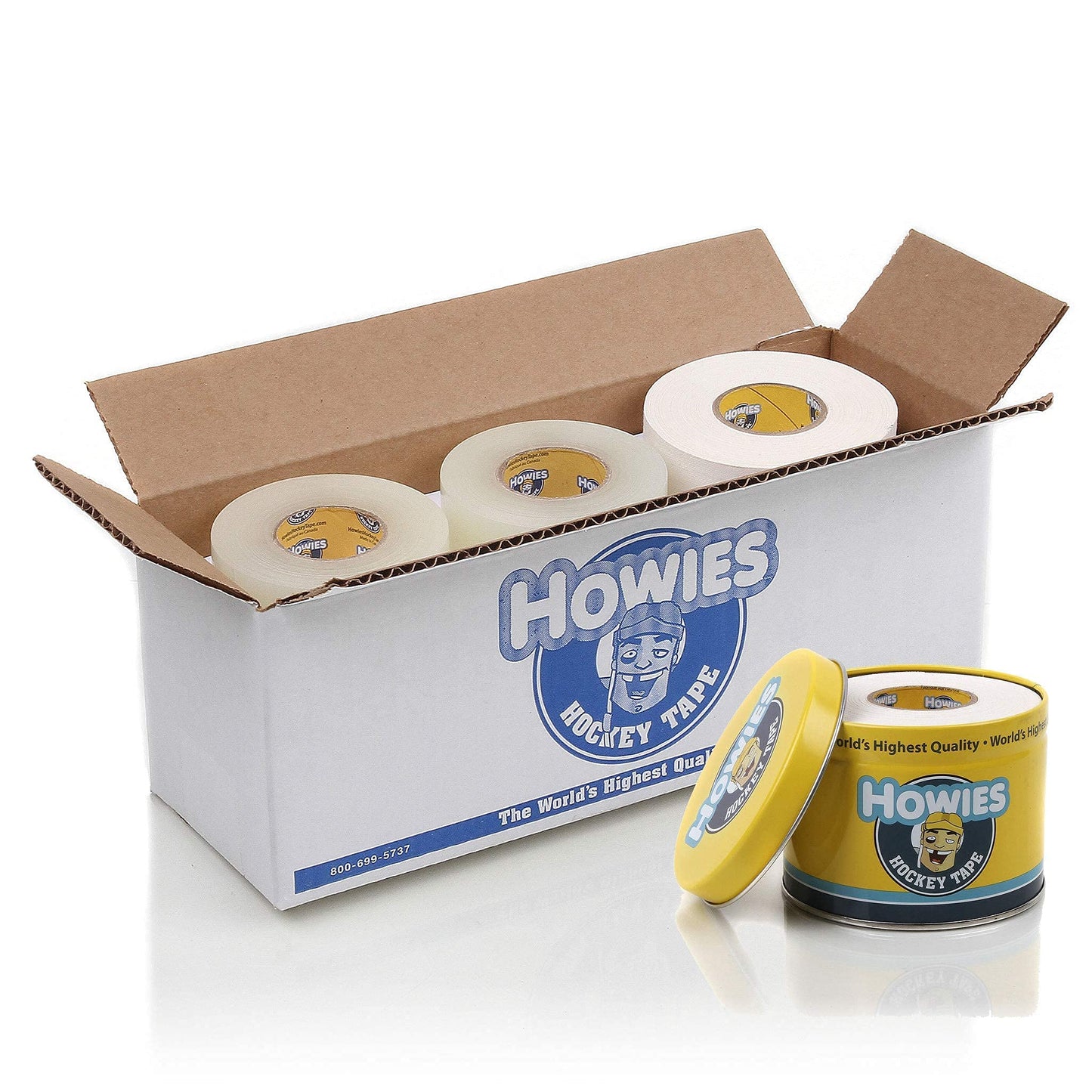 Howies Hockey Tape 6 Roll Pack - Cloth (1 Inch by 25 Yards Long) Clear/Poly (1" x 30yds) Free Tape TIN (Choose Your Colors) White, Black, Clear Shin Pad Sock Tape (6 White)