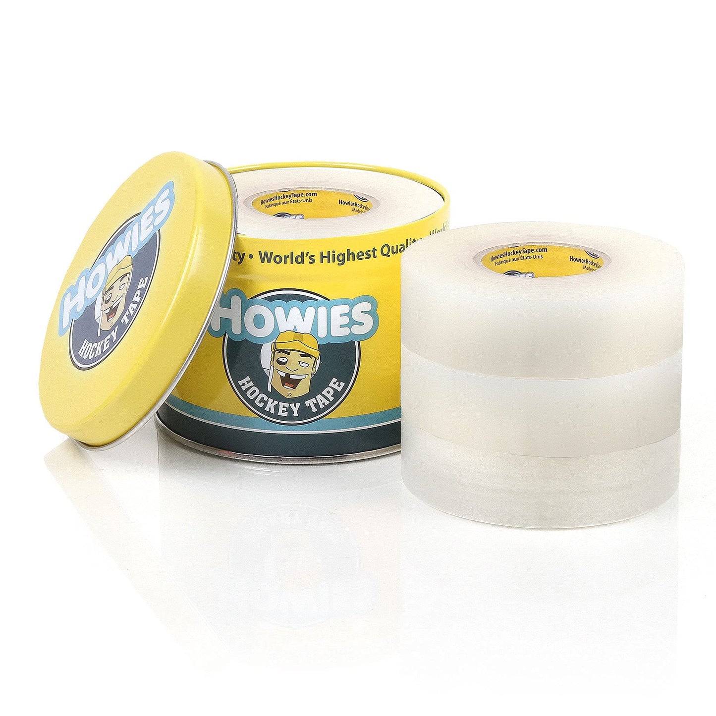 Howies Hockey Tape 6 Roll Pack - Cloth (1 Inch by 25 Yards Long) Clear/Poly (1" x 30yds) Free Tape TIN (Choose Your Colors) White, Black, Clear Shin Pad Sock Tape (6 White)