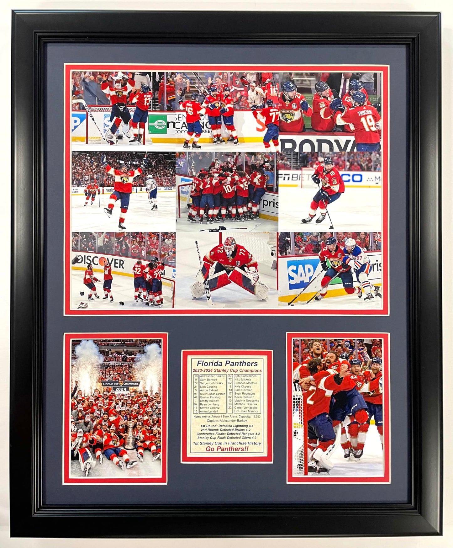 Florida Panthers | 2023-2024 Stanley Cup Champions | Framed Photo Collage | 2 Sizes and Styles | (Posed on Ice, 12"x15")