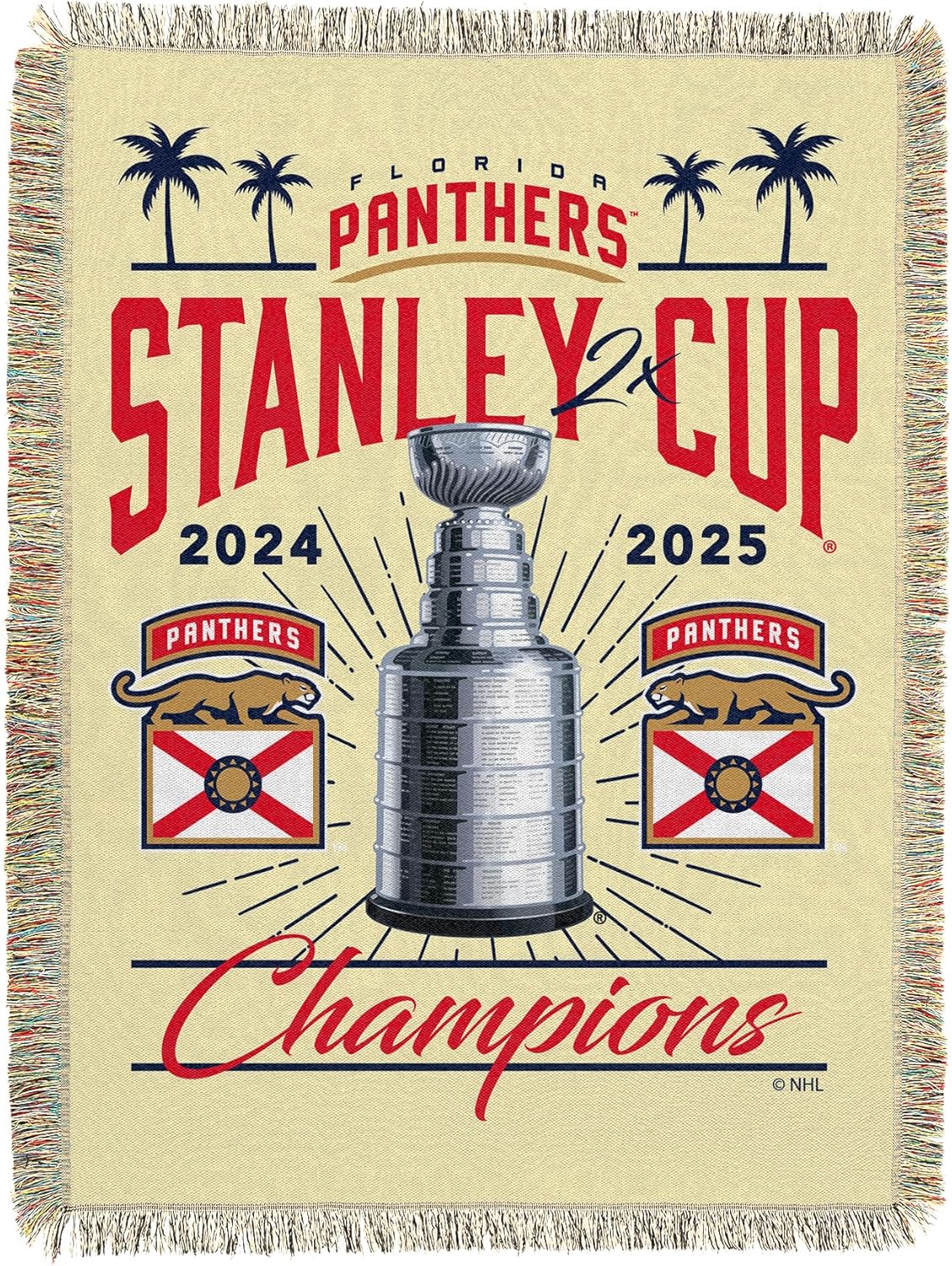 NORTHWEST Florida Panthers 2025 Stanley Cup Champions Recorded Woven Tapestry Throw Blanket – Official NHL, 48 x 60 Inches, Decorative Fringed Edges, Soft Polyester, Team Logo, Championship Gift