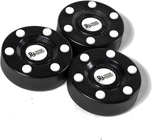 Premier Sports - 3 Pack Inline Hockey Pucks – Fast Glide with 6 Slider Dots, Crosshatch Design for Realistic Feel – Street, Roller and DEK Hockey
