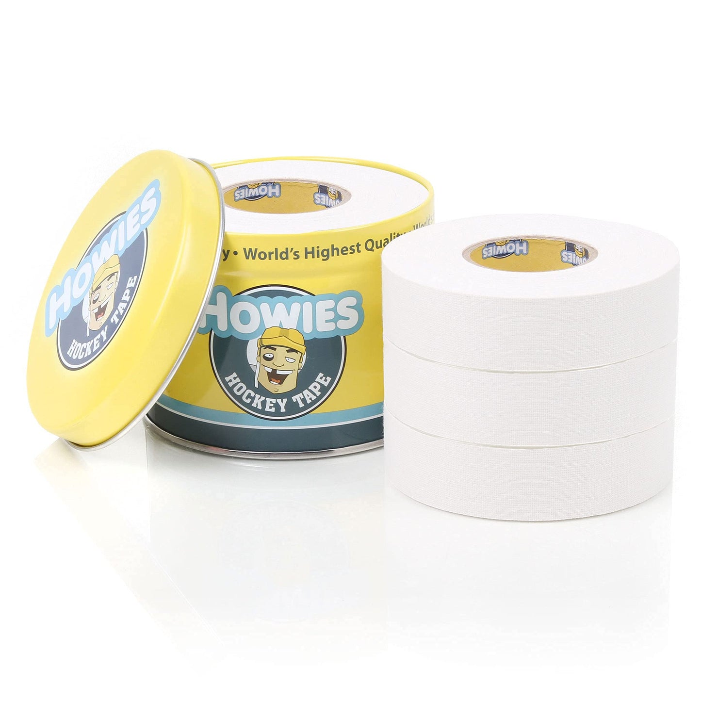 Howies Hockey Tape 6 Roll Pack - Cloth (1 Inch by 25 Yards Long) Clear/Poly (1" x 30yds) Free Tape TIN (Choose Your Colors) White, Black, Clear Shin Pad Sock Tape (6 White)