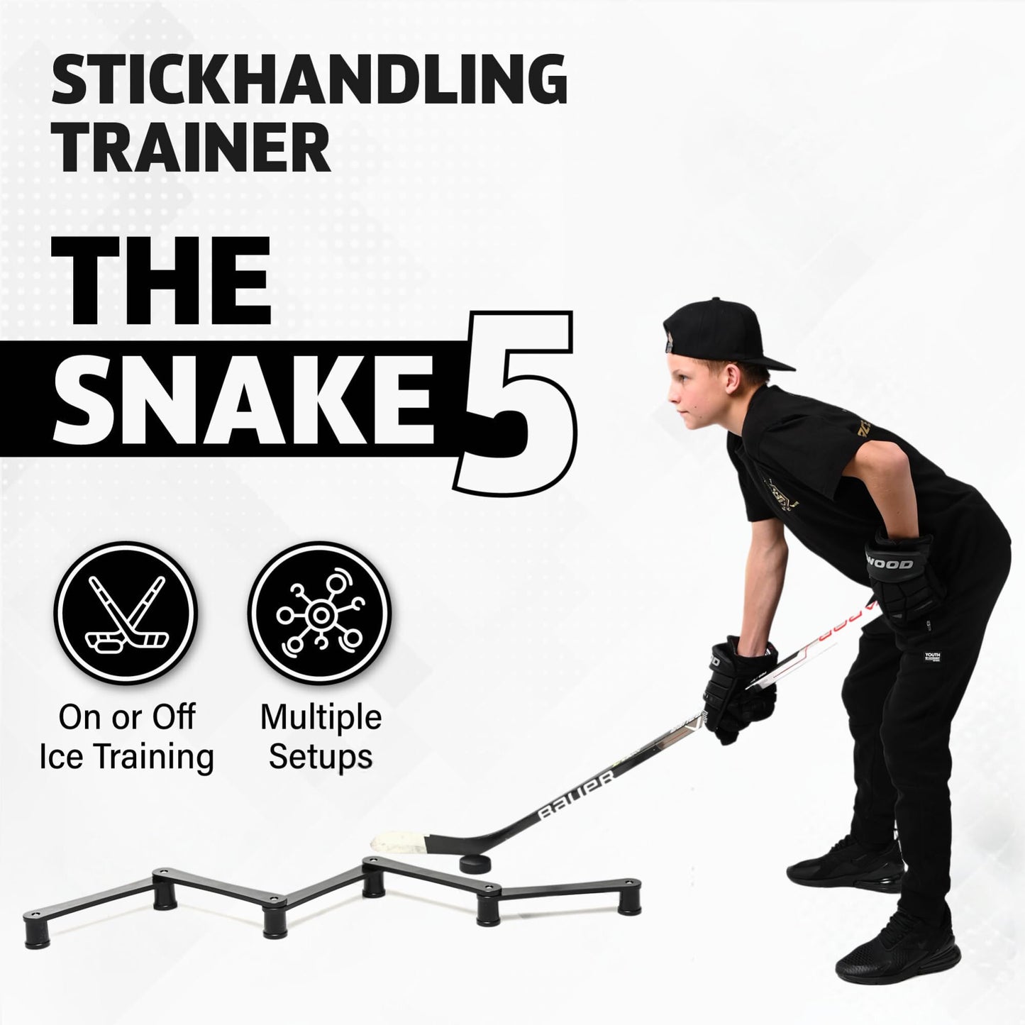 The Snake Trainer - Lightweight Stickhandling Training Tool - Hockey Training Equipment for Puck Control, Reaction Time and Coordination - Portable, Durable and Adjustable