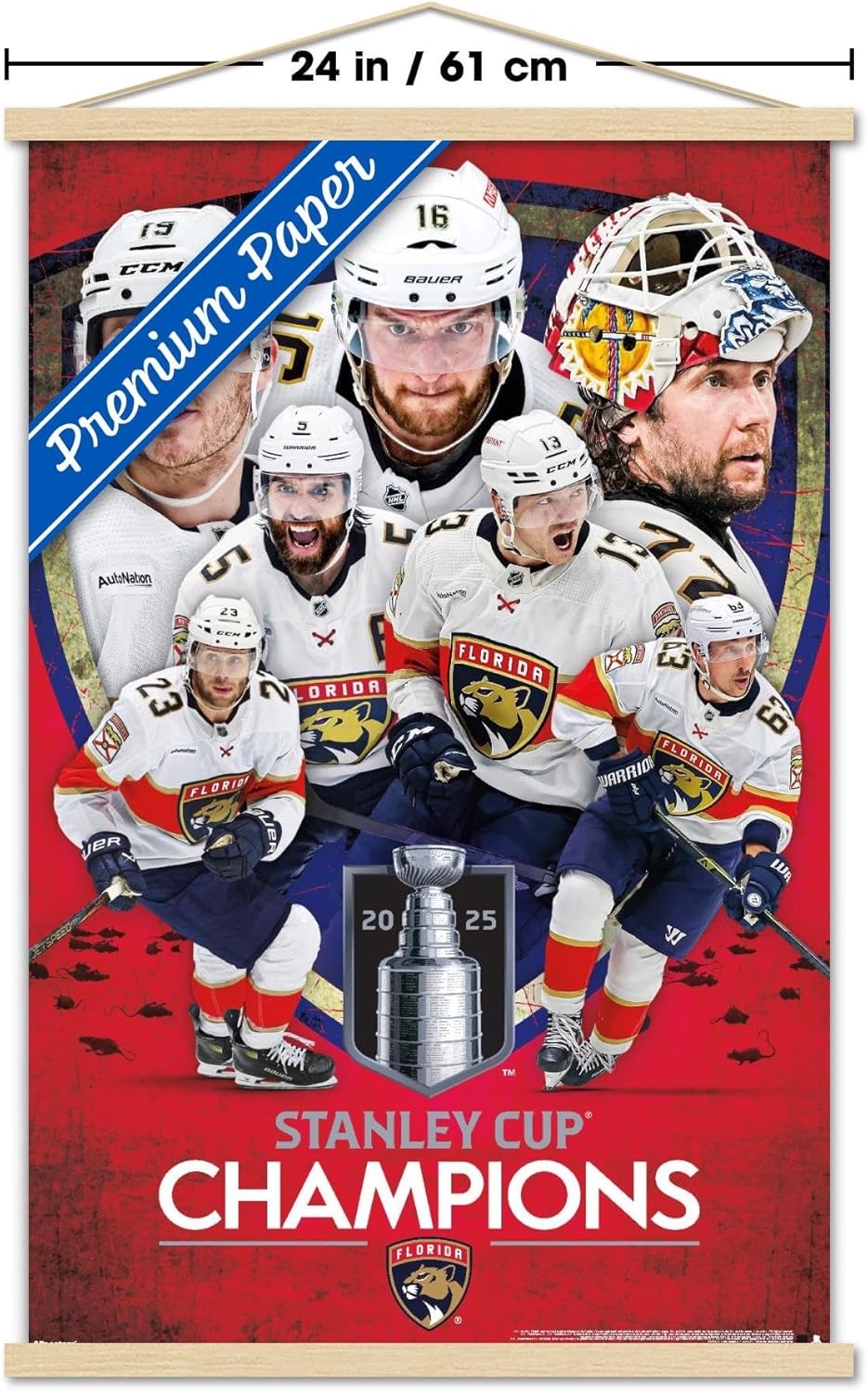 Trends International NHL Florida Panthers - 2025 Stanley Cup Champions Wall Poster with Magnetic Frame, 34L x 22.4W, Premium Print and Beechwood Hanger Bundle