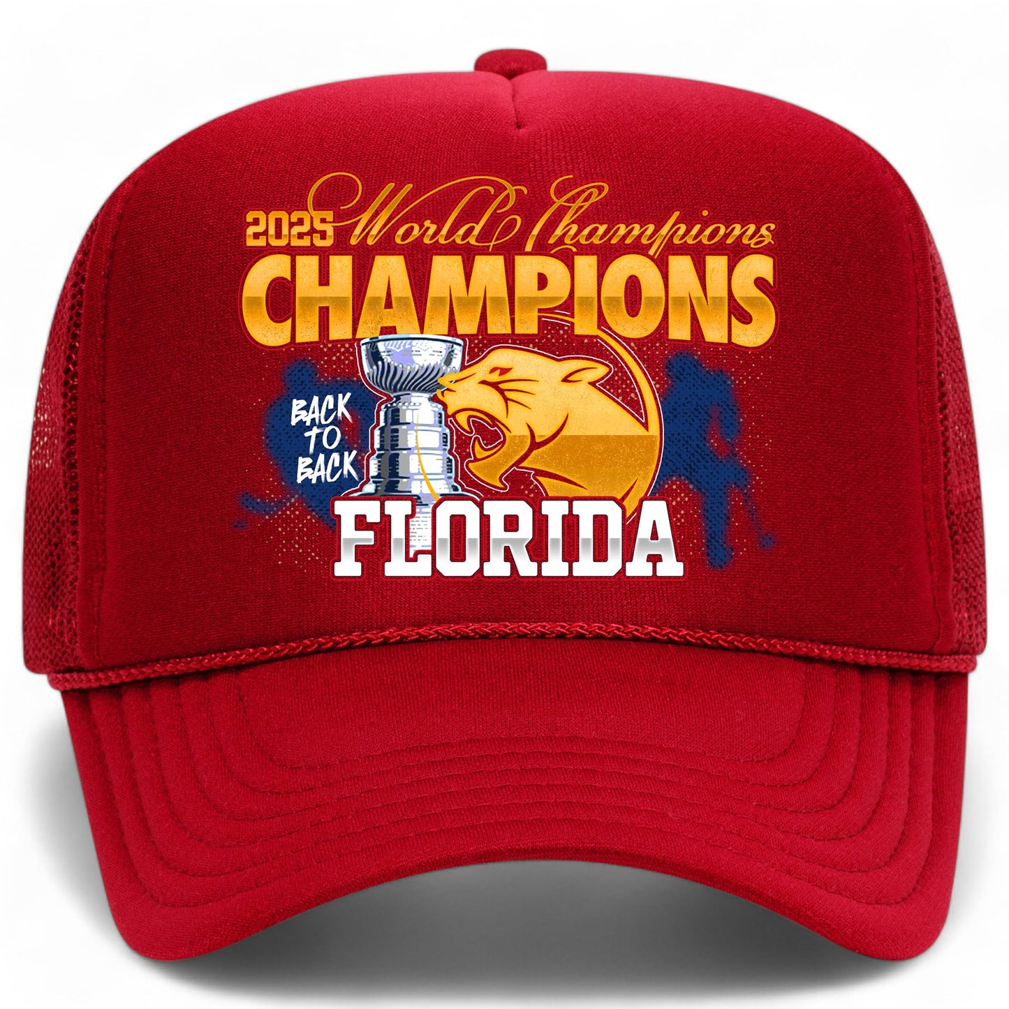 Florida Hockey 2025 World Champions Vintage Trucker Hat | Cup Final Trendy Sports | Premium Snapback Hat for Men & Women