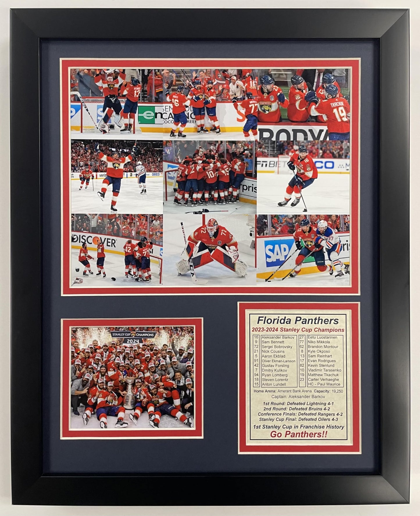 Florida Panthers | 2023-2024 Stanley Cup Champions | Framed Photo Collage | 2 Sizes and Styles | (Posed on Ice, 12"x15")