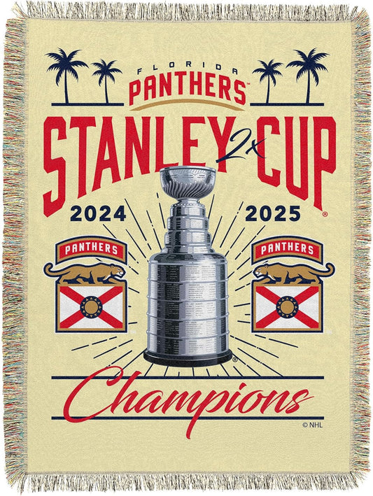 NORTHWEST Florida Panthers 2025 Stanley Cup Champions Recorded Woven Tapestry Throw Blanket – Official NHL, 48 x 60 Inches, Decorative Fringed Edges, Soft Polyester, Team Logo, Championship Gift